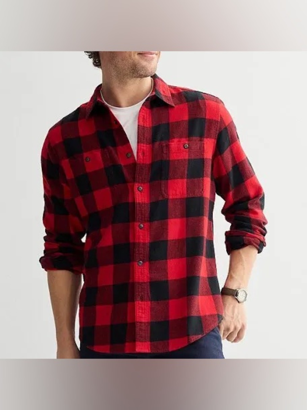 Copper & oak men’s  red and black plaid flannel long-sleeve shirt size xl